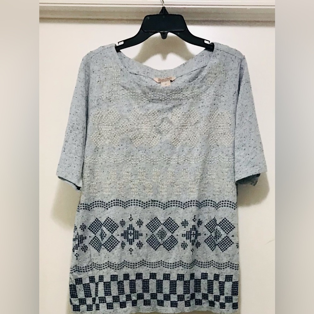 Luck Brand Textured tee top tshirt blue/gray 1X